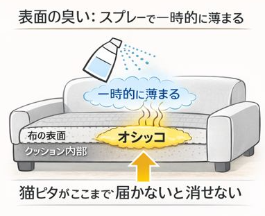 ソファーに猫のおしっこが浸み込んじゃっている
